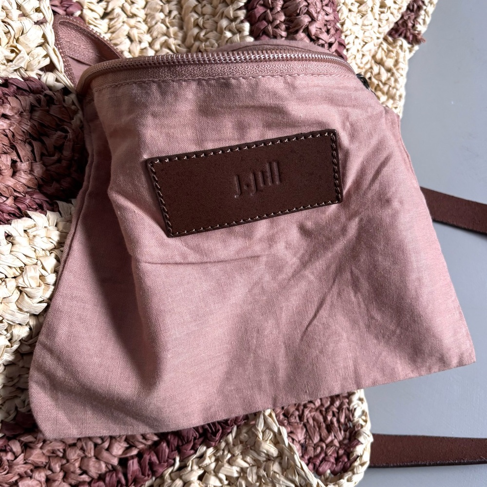 J. JILL Oversized Woven Straw Striped Tote Boho Vibes Leather Handle Market Bag - Picture 4 of 9